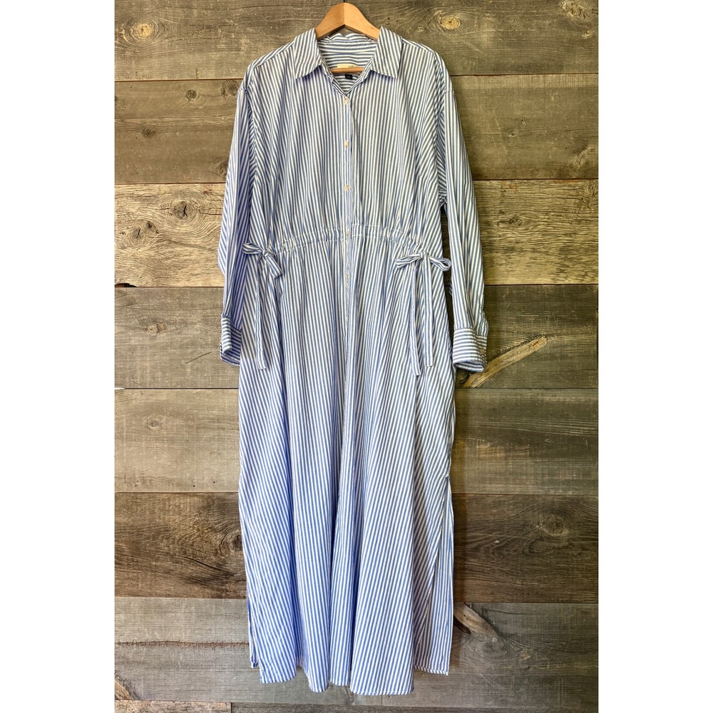 Universal Thread Striped Cotton Maxi Shirt Dress XXL Blue White Coastal Hamptons - Picture 3 of 13